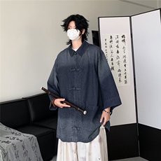新中式渐变水洗复古盘扣水洗牛仔衬衫夏季薄款短袖衬衫，男装衬衫，星座410-6（原星座1304-1）