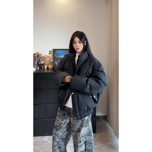 美式满天星立领面包服男女冬季加厚情侣短款外套设计感酒红色棉衣图片