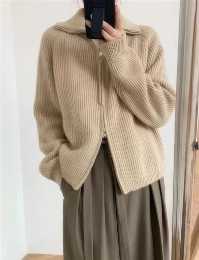 春款女士优雅气质百搭翻领宽松简约针织衫长袖,针织衫/毛衣,艾驰羊绒