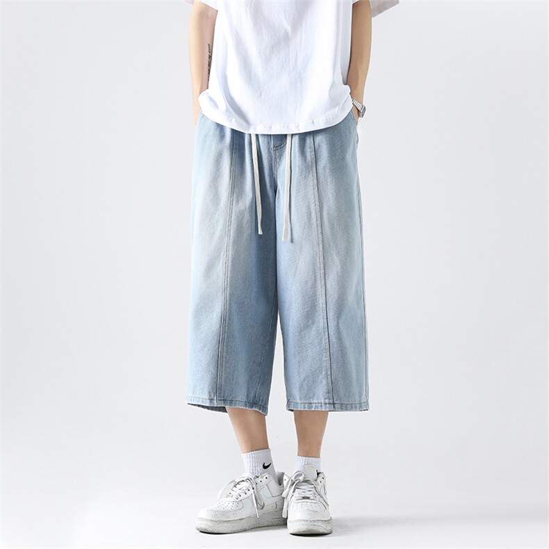 美式拼接牛仔裤男宽松潮牌休闲七分裤A166-DK83-特P35控59,男装牛仔裤,电商A166