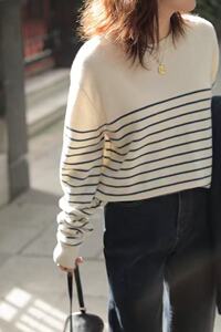 2025年女士通勤百搭简约春季新款条纹打底衫图片