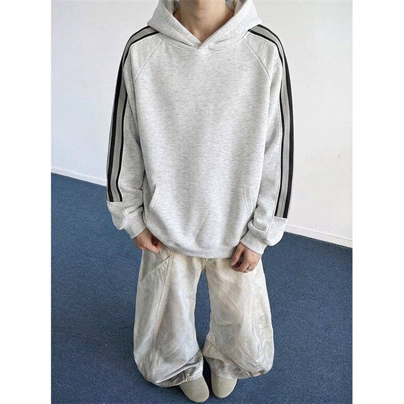 高品质春装新款男女美式高街宽松纯色拼接织带撞色连帽卫衣FM18,男装卫衣,电商A486
