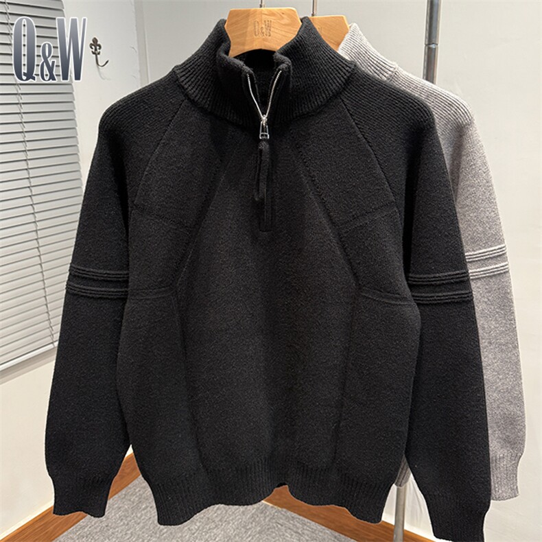 网图76021-特P55拉链半高领毛衣男款冬季韩版宽松针织外套立领潮,男装针织衫/毛衣,电商D310B