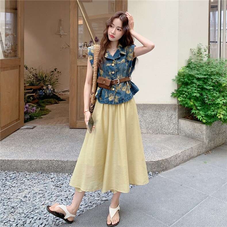 【新款】牛仔印花上衣+半裙套装送皮带555-P155-K228,女装套装/套裙,2C305