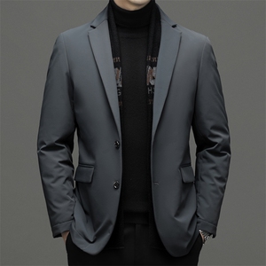 新款西装领加厚保暖羽绒服男士冬季中年商务休闲可脱卸领男装外套图片