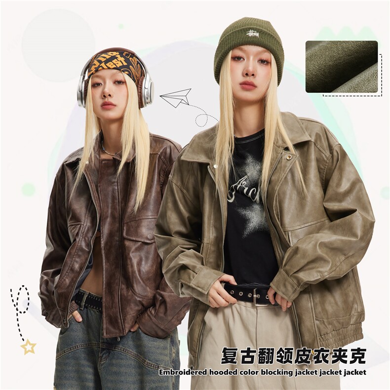 2025春款翻领皮衣夹克--5329模特图,男装夹克,电商S012（CATTEE）