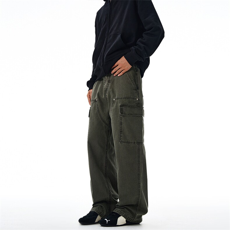 2025秋冬松紧腰美式深棕色珠帆马丁伐木工装裤男款式直筒情侣长裤，男装工装外套，星座301D-3