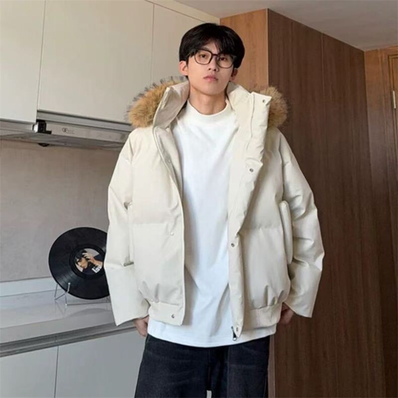 可拆卸帽子毛领PU皮棉服美式cleanfit短款面包服连帽外套NL03P90,男装棉衣,电商D256-1(原A064-1)
