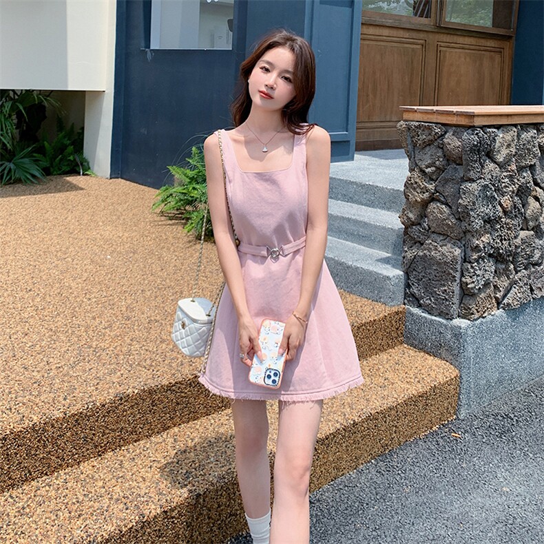 撞色翻领粉色外套连衣裙两件套女2024秋季新款韩系穿搭小个子套装,女装套装/套裙,2C088