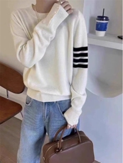 时尚百搭女士圆领羊毛衫简约条纹设计柔软舒适保暖显瘦，女装羊毛衫，千御纺羊绒