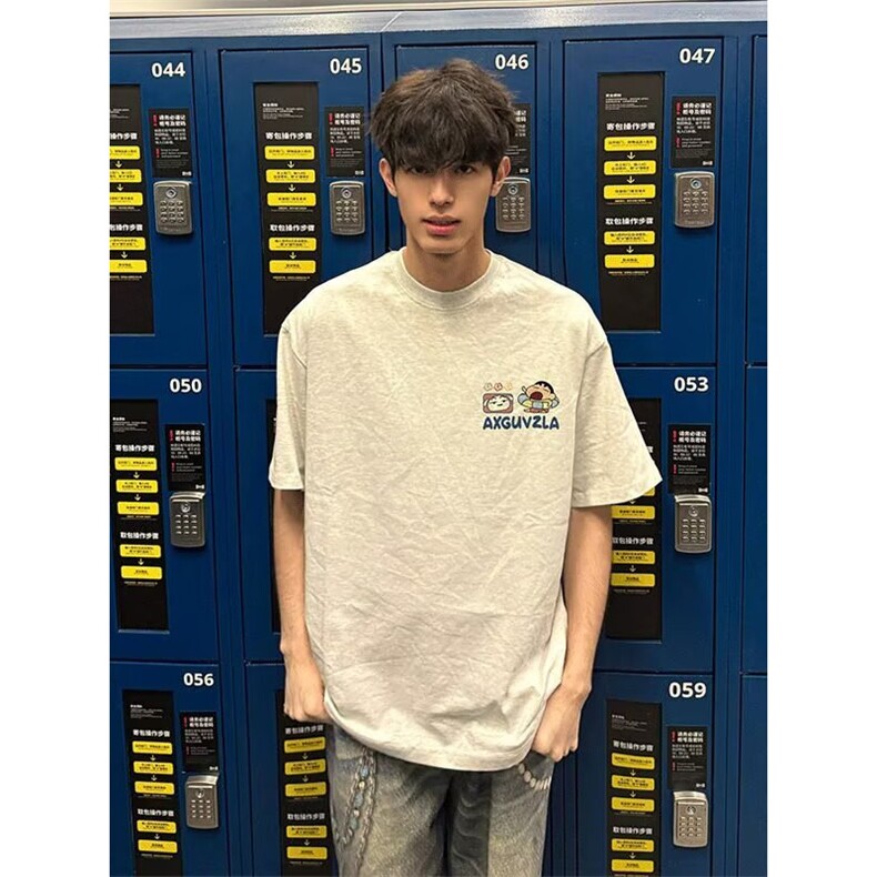 1506/QY5140/P33春秋冬潮牌长袖T恤男小新日历印花宽松打底衫,男装T恤,星座1506
