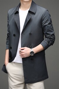 2023春秋季男士上衣中长款纯色中年商务休闲时尚风衣外套男装图片