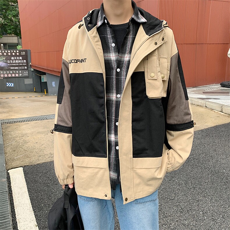 秋季抽绳连帽双重防风门襟撞色印花外套JK0991-P50图片