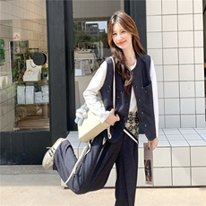 韩系小个子马甲套装女秋季一整套穿搭高级感显瘦气质阔腿裤两件套，女装套装/套裙，2C217