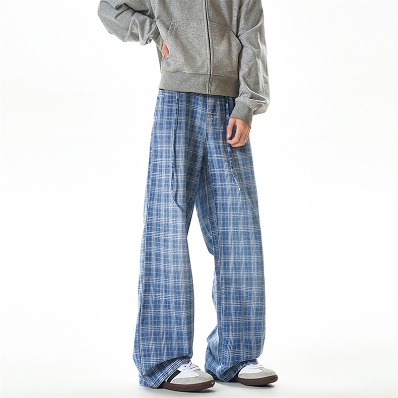 B221美式ins暗黑高街个性直筒格子牛仔裤LK25571-特P45控78，男装牛仔裤，电商B221