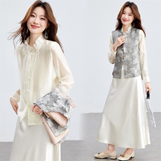 在仓~人丝衬衫马夹两件套2026年春夏薄款舒适防晒上衣套装可拆分，女装短外套，新依时派