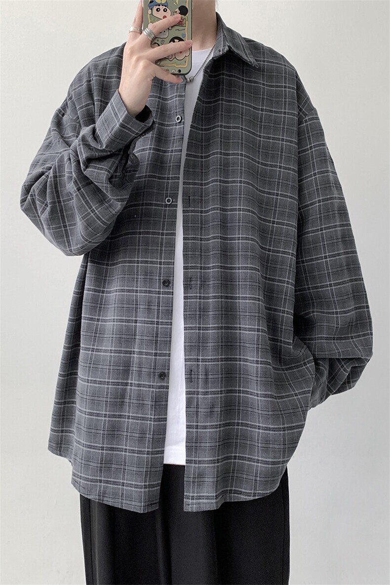宽松灰色格子衬衫男KD628-P30,男装衬衫,电商D312-1