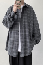 宽松灰色格子衬衫男KD628-P30，男装衬衫，电商D312-1