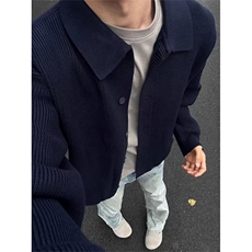 网图有货美式复古翻领针织开衫外套男慵懒风线衣外套A1002-P62，男装针织衫/毛衣，星座1505