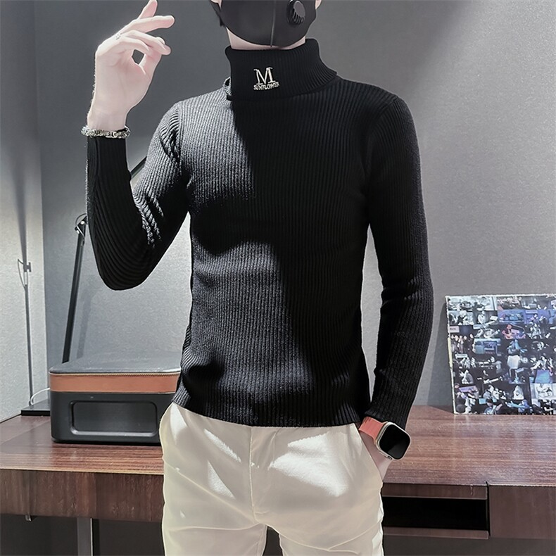 痞帅男士高领套头纯色打底毛衣社会小伙店主风301C-M54-特P38控58，男装T恤，星座301C（原B323）