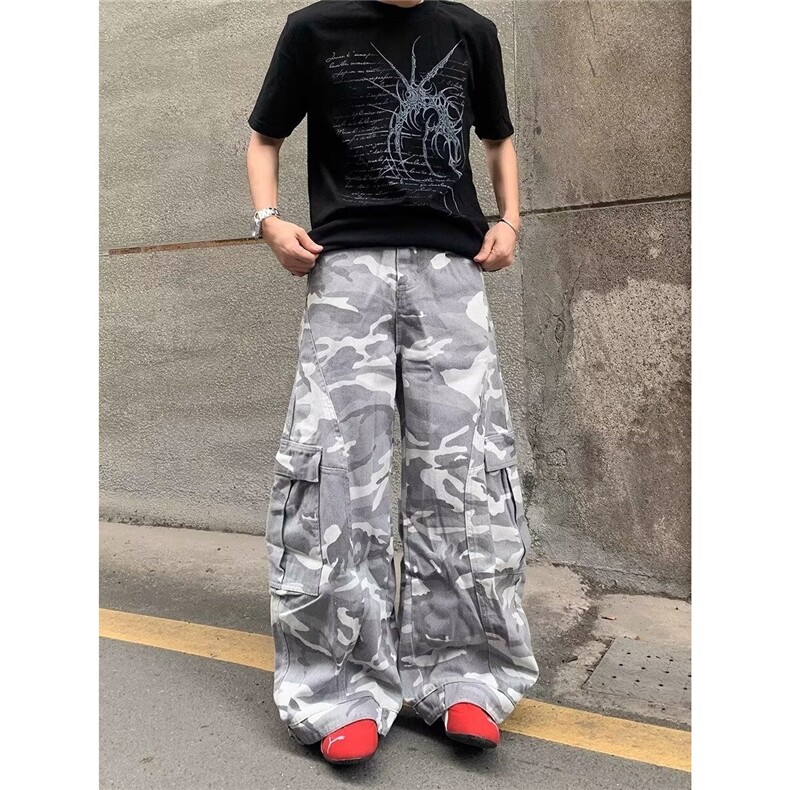 美式复古街头多口袋迷彩工装裤男女宽松显瘦百搭阔腿休闲裤,男装工装外套,星座506A