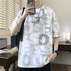 潮牌满印圆领短袖男士T恤休闲时尚夏季薄款宽松大码夏装半袖，男装T恤，星座1107-1