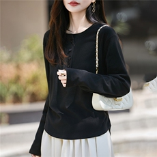 2025新款双面磨毛德绒打底衫女短款褶皱收腰内搭上衣纯色保暖小衫，女装针织衫/毛衣，圣丽羊绒