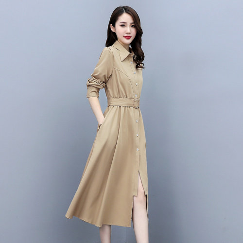 高档设计感衬衫连衣裙女2021秋季新款韩版长袖休闲中长款垂感裙子,女装连衣裙,素月