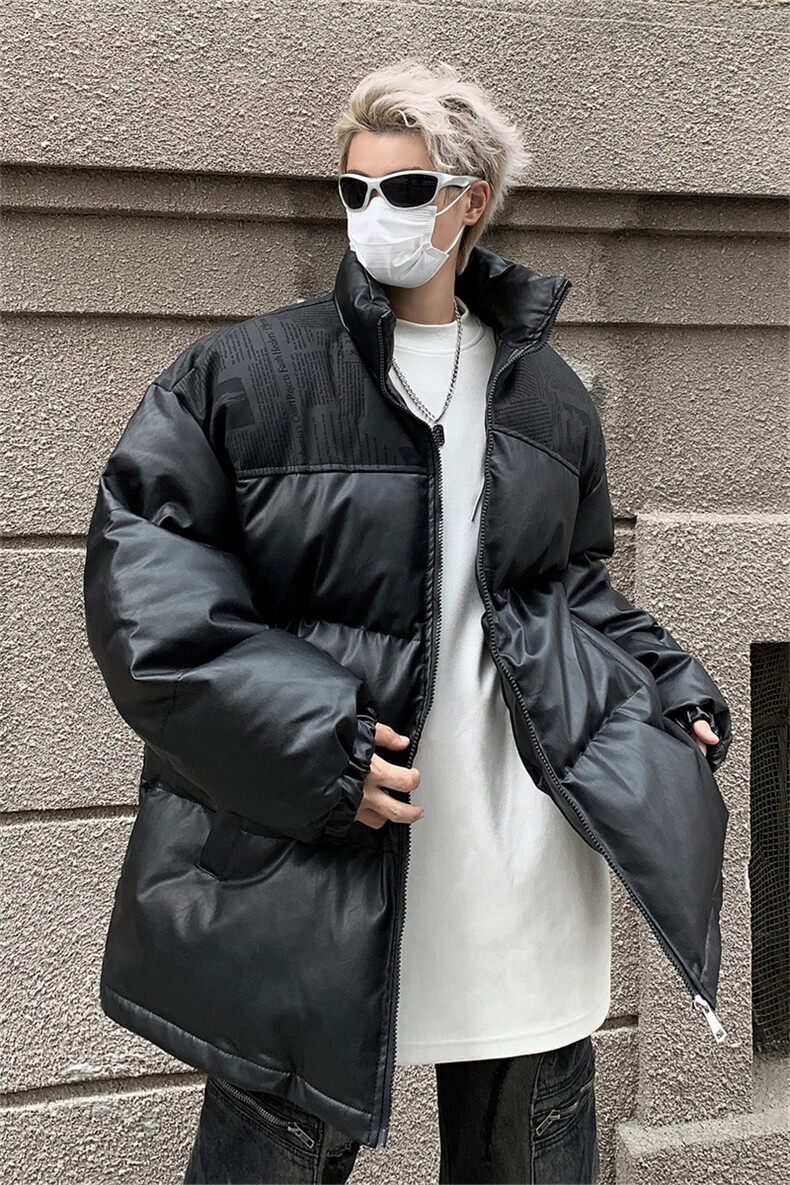 潮牌立领pu皮棉衣男秋冬季美式保暖宽松棉服高街百搭休闲情侣外套,男装棉衣,星座505-2（原电商A260-1)