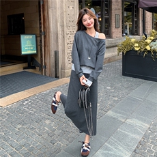 韩系休闲运动风卫衣套装女2025秋季新款宽松显瘦上衣半身裙两件套，女装卫衣/绒衫，2C233