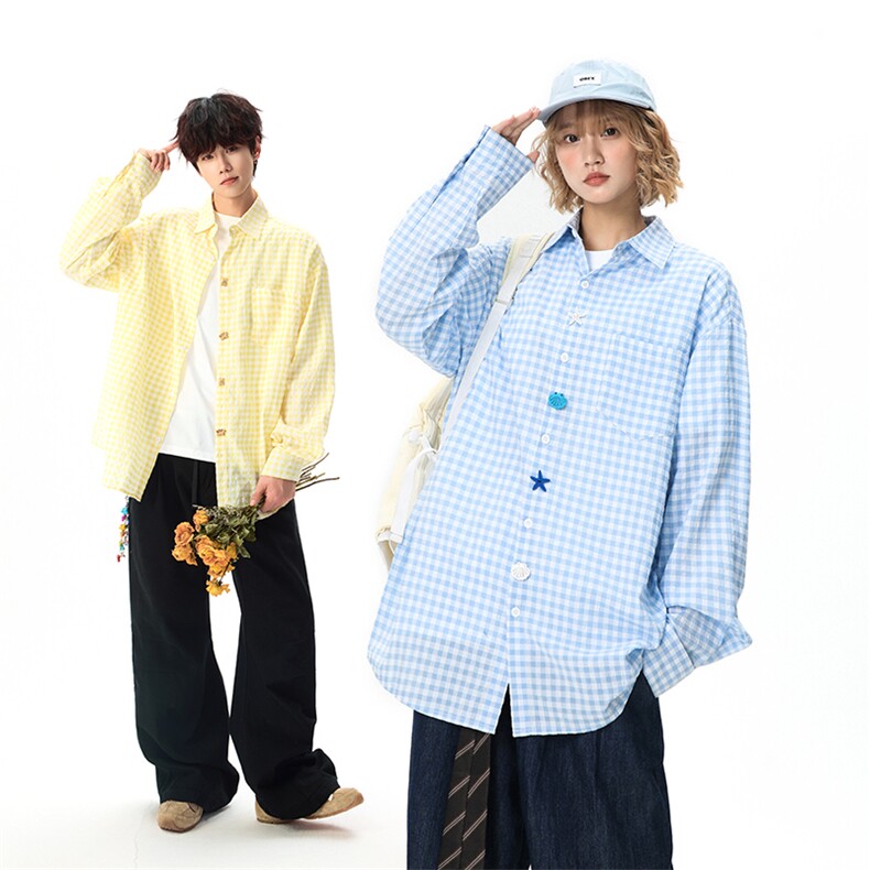 秋季格纹长袖衬衫美式潮流男女衬衣百搭外套5Q2075-TP4579，男装衬衫，电商A102