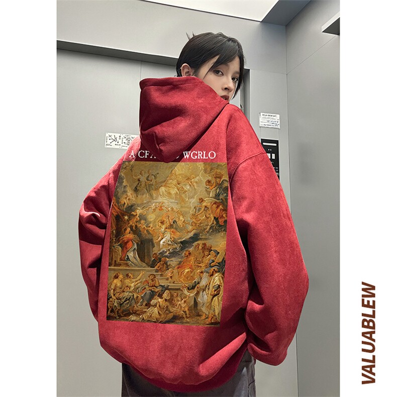 ！麂皮绒连帽卫衣直播品质重磅400克圣母印花JL7061-P45控78,男装卫衣,星座508（原C305）