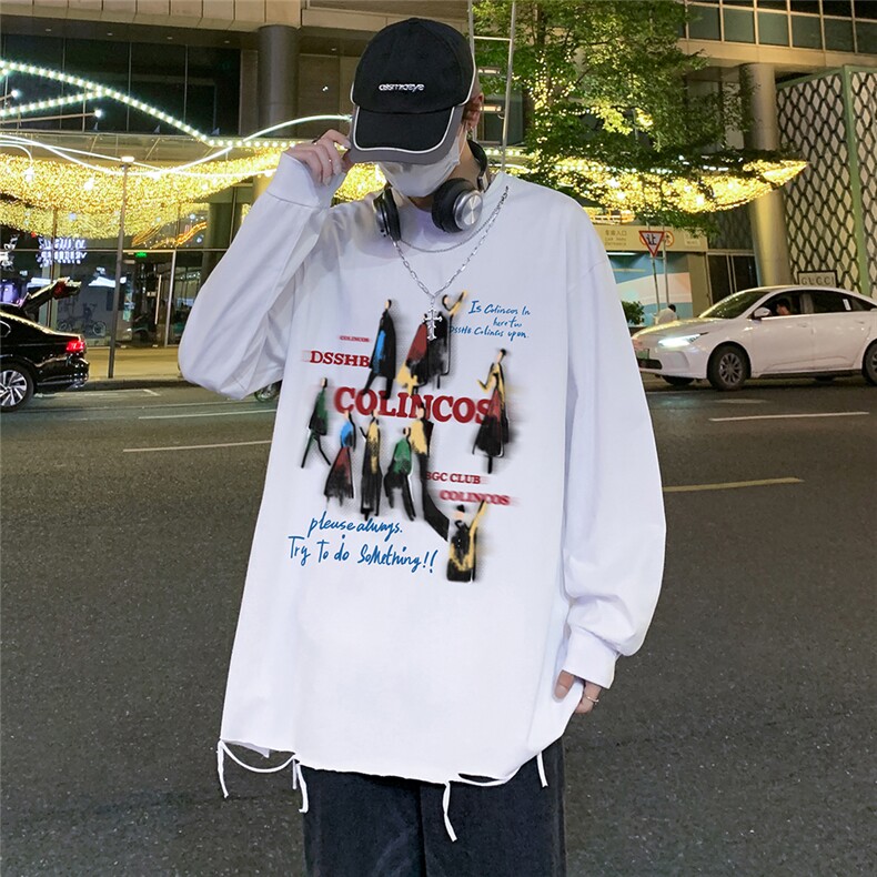 特批港风夜景秋款宽松个性链条长袖圆领T恤TPCT011P40,男装T恤,电商A247