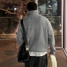 抖音得物保暖立领拉链针织外套秋冬宽松慵懒风纯色毛衣上衣AM01，男装针织衫/毛衣，电商A443
