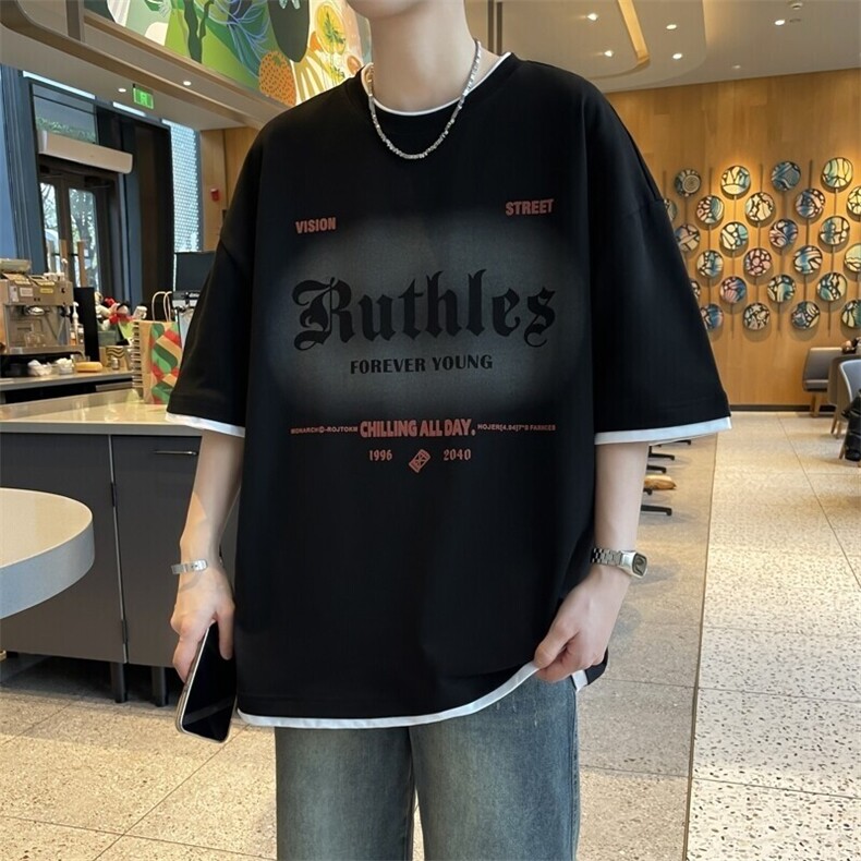 25157-特P40夏季休闲时尚T恤男短袖打底衫青少年潮牌拼接T恤,男装T恤,电商D310B