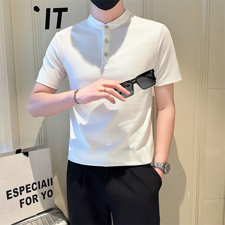 店主风社会小伙男士纯色立领POLO衫男修身T恤301A-1/PL102/P55,男装T恤,星座301A-1