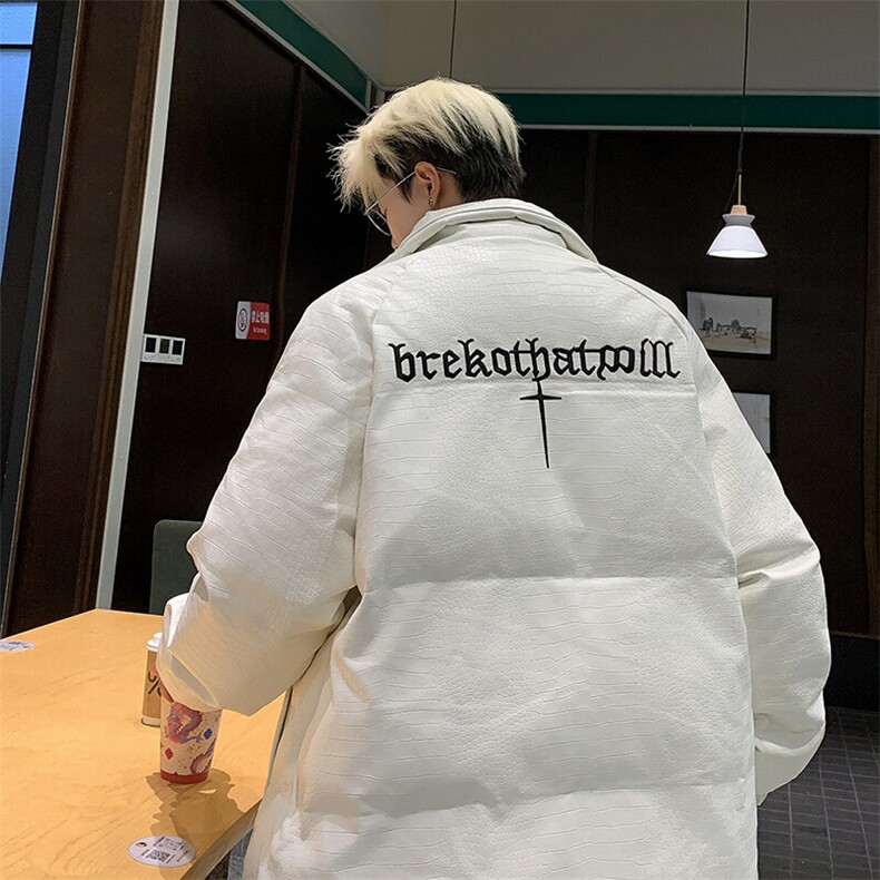 刺绣羽绒棉服冬季PU皮衣鳄鱼面包服男外套PM2311P80，男装皮衣，星座1904A-1