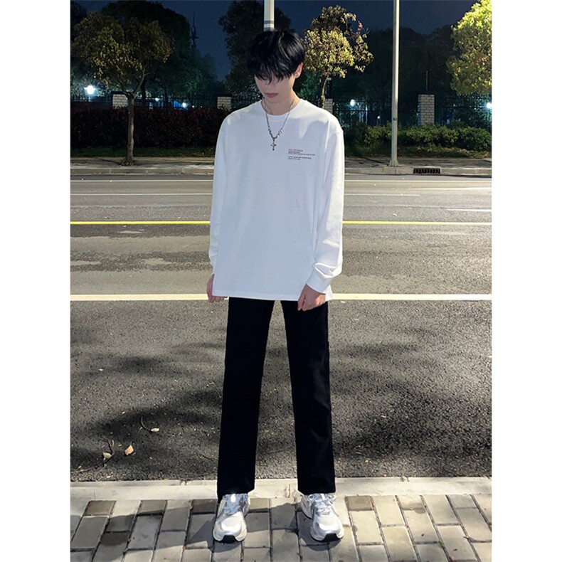 抖音得物二开现货供应春装重磅美式高街宽松印花长袖T恤CT902,男装T恤,电商A486-1