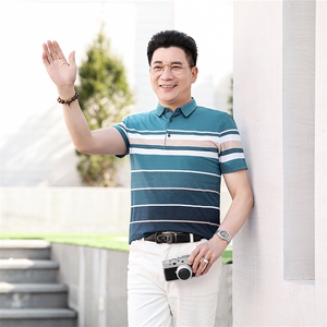 2023夏季新款男士短袖T恤polo衫中年商务休闲男装薄款翻领上衣男图片