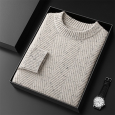 2025秋冬百搭时尚简约圆领v领提花针织衫，男装羊绒套衫，盛欣羊绒