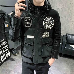 店主风冬季保暖羽绒服休闲男士绣标装饰连帽外套C301B-YR02图片