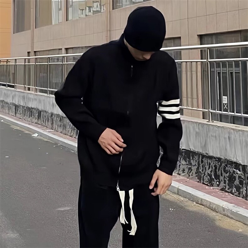 重磅秋冬北极绒开衫毛衣美式复古休闲慵懒风男女立领针织衫外套,男装针织衫/毛衣,电商A486-1