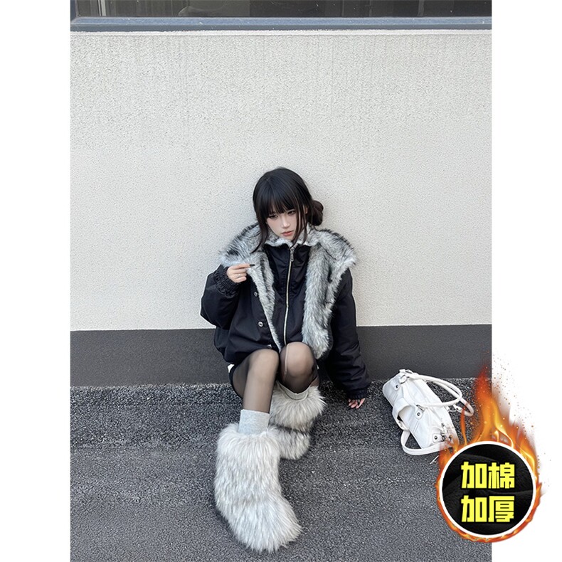 现货高品质美式高街重磅狼王座山雕毛毛领假两件棉衣加厚棉服外套，男装棉衣，电商A486