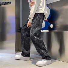 2022牛仔裤男新款潮长裤原宿慵懒提花牛仔裤NK115P42图片