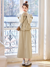 开春穿搭套装裙子女2025新款休闲减龄高级感马甲内搭长裙三件套裙，女装套装/套裙，依多米