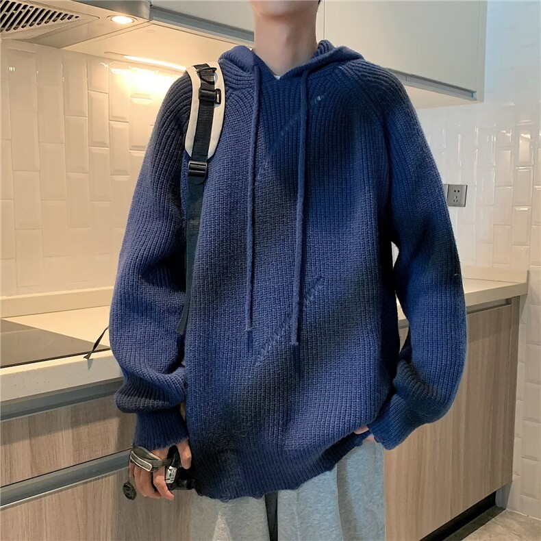 秋冬新款港风复古潮流渐变色毛衣男女潮牌宽松连帽套头针织衫,男装针织衫/毛衣,星座1013