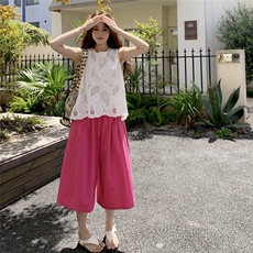 韩版镂空刺绣背心独特漂亮套装女2025夏季新款小个子阔腿裤两件套，女装套装/套裙，2C159