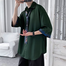 衬衫男短袖修身韩版男士休闲七分袖衬衣潮流帅气长袖春季薄款572，男装T恤，星座310B-1