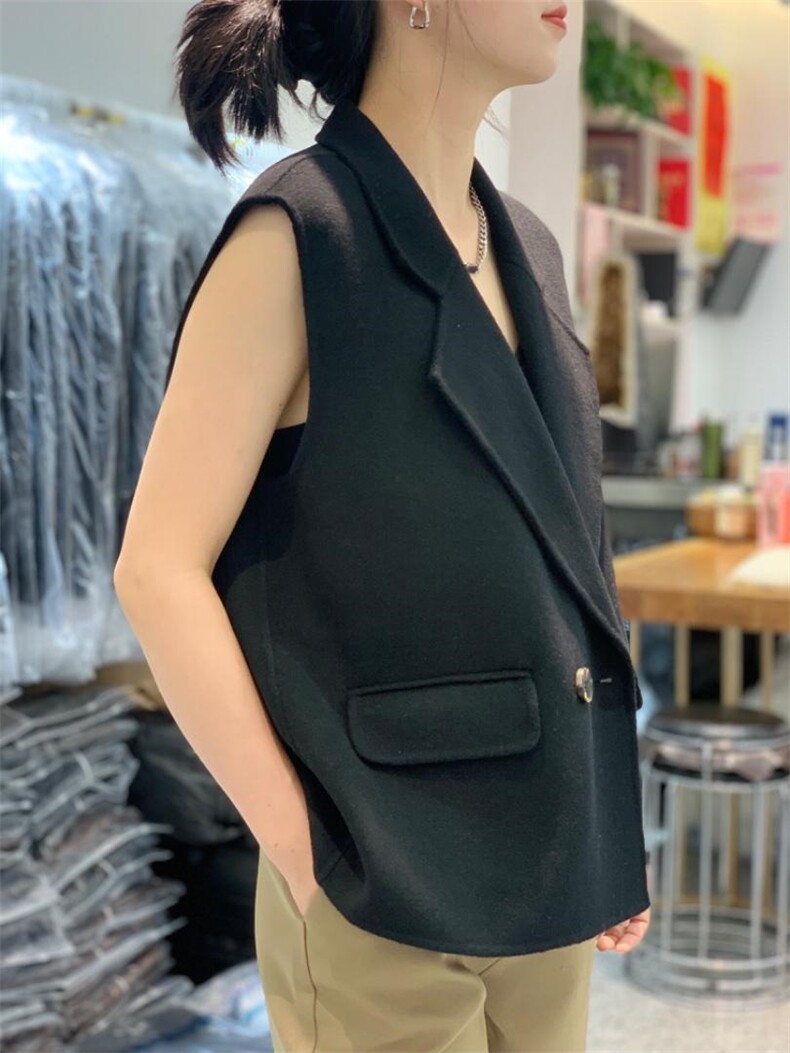 2022新款羊毛双面呢西装领马甲,女装西装,L·H·X