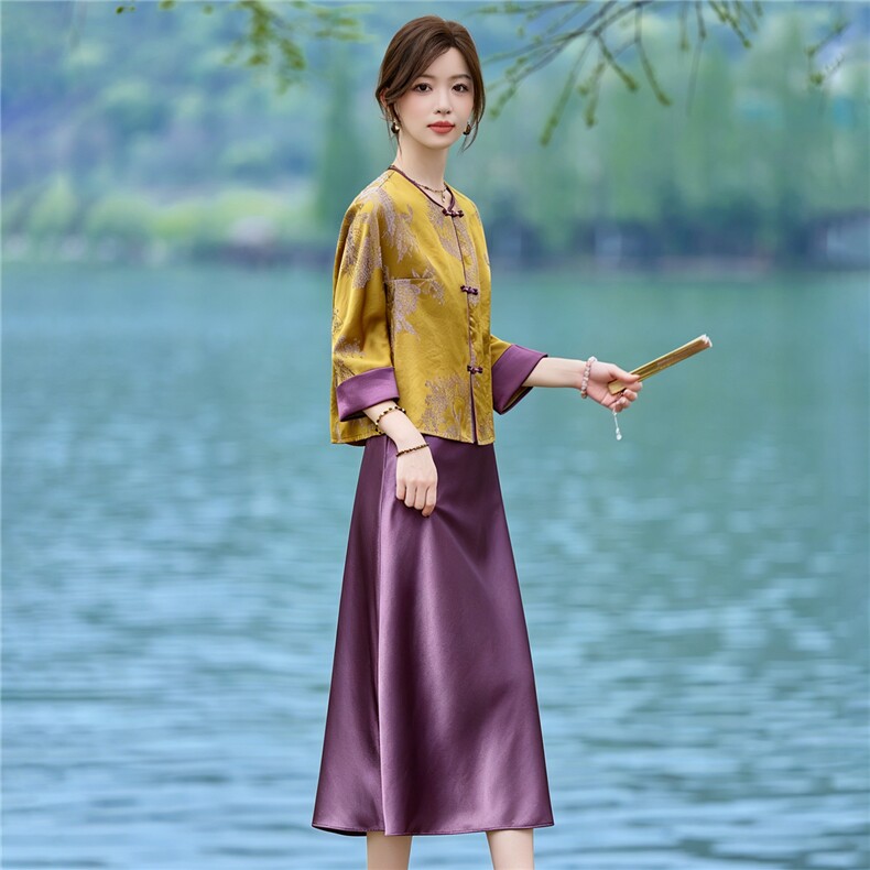 2026年夏季新款气质文艺风提花两件套女宽松显瘦款,女装套装/套裙,依恋蒂丝